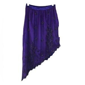 NWT - Women's Landmark Deep Purple 100% Silk Beaded Asymmetrical Skirt. Size M.